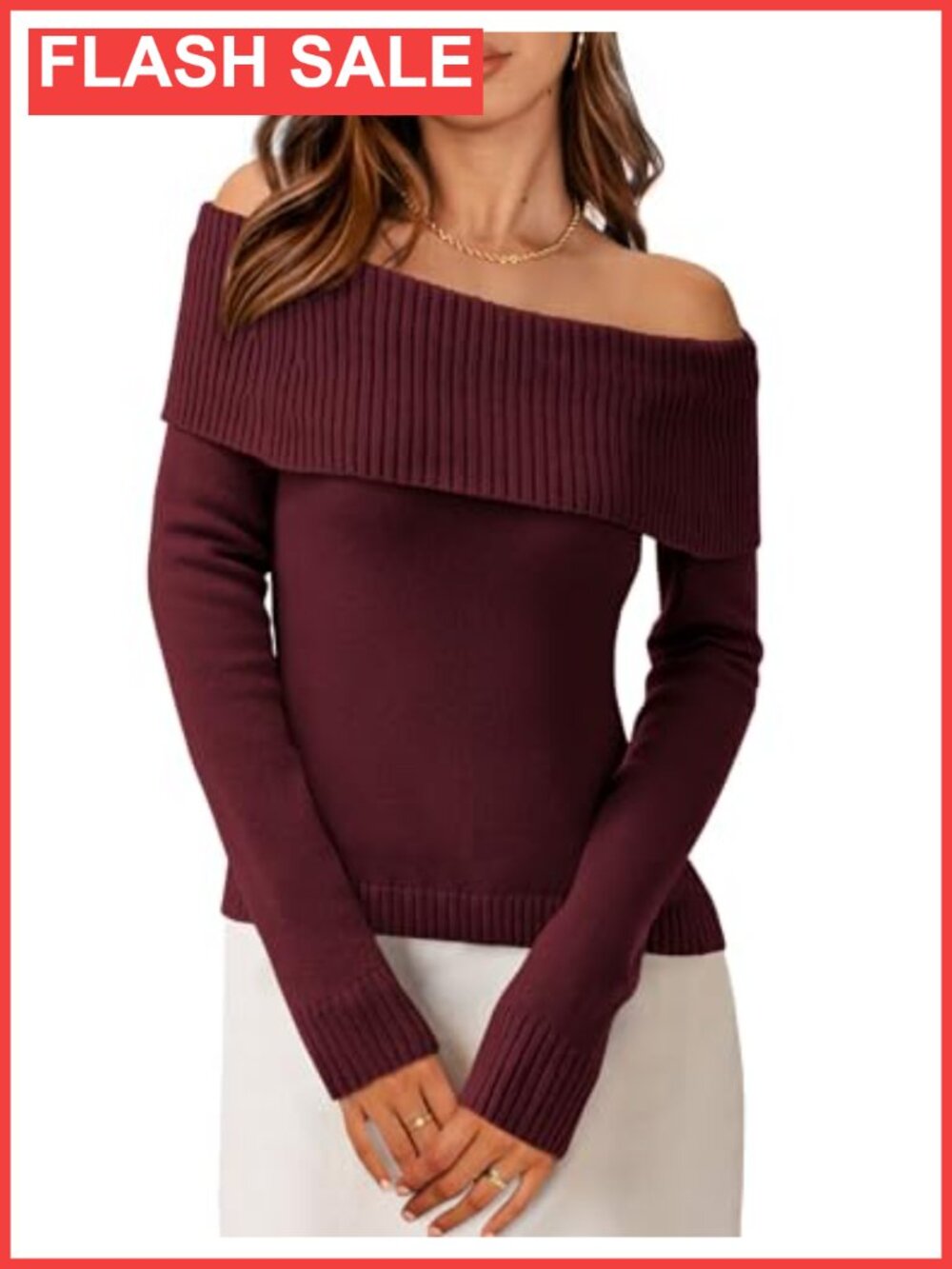 Off the Shoulder Sweater Long Sleeve Pullover Knit Top